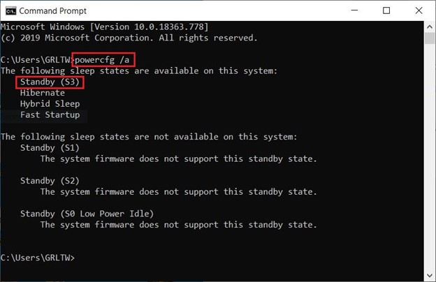 Modern Standby and RTD3_traditional sleep (S3) mode_command prompt table_granite river labs technical blog