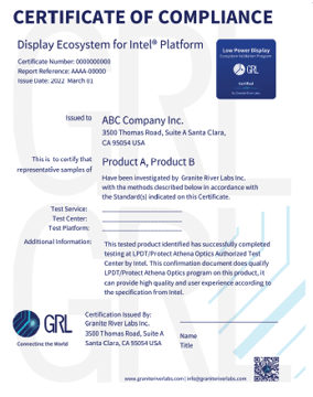 Certificate of Compliance_Display Ecosystem for Intel® Platform
