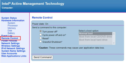 Figure 4: Host2的Intel AMT介面，可看到Remote Control的選項_Intel vPro® Platform