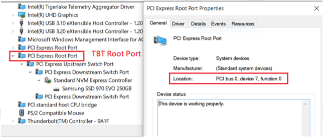 Modern Standby and RTD3_TBT Root Port Device Manager
